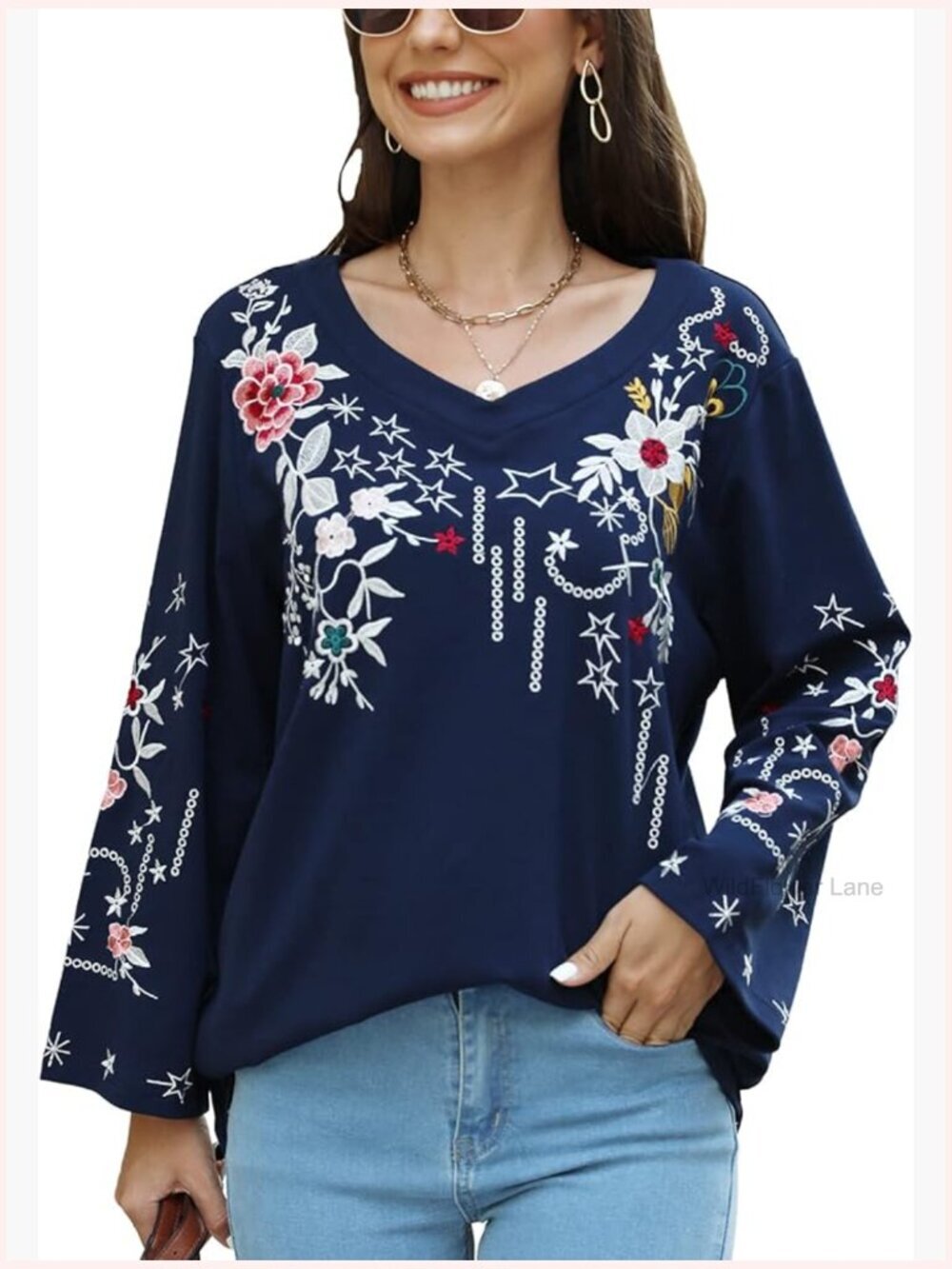 Floral Embroidered Oversized Fleece Pullover Sweatshirt Hoodie